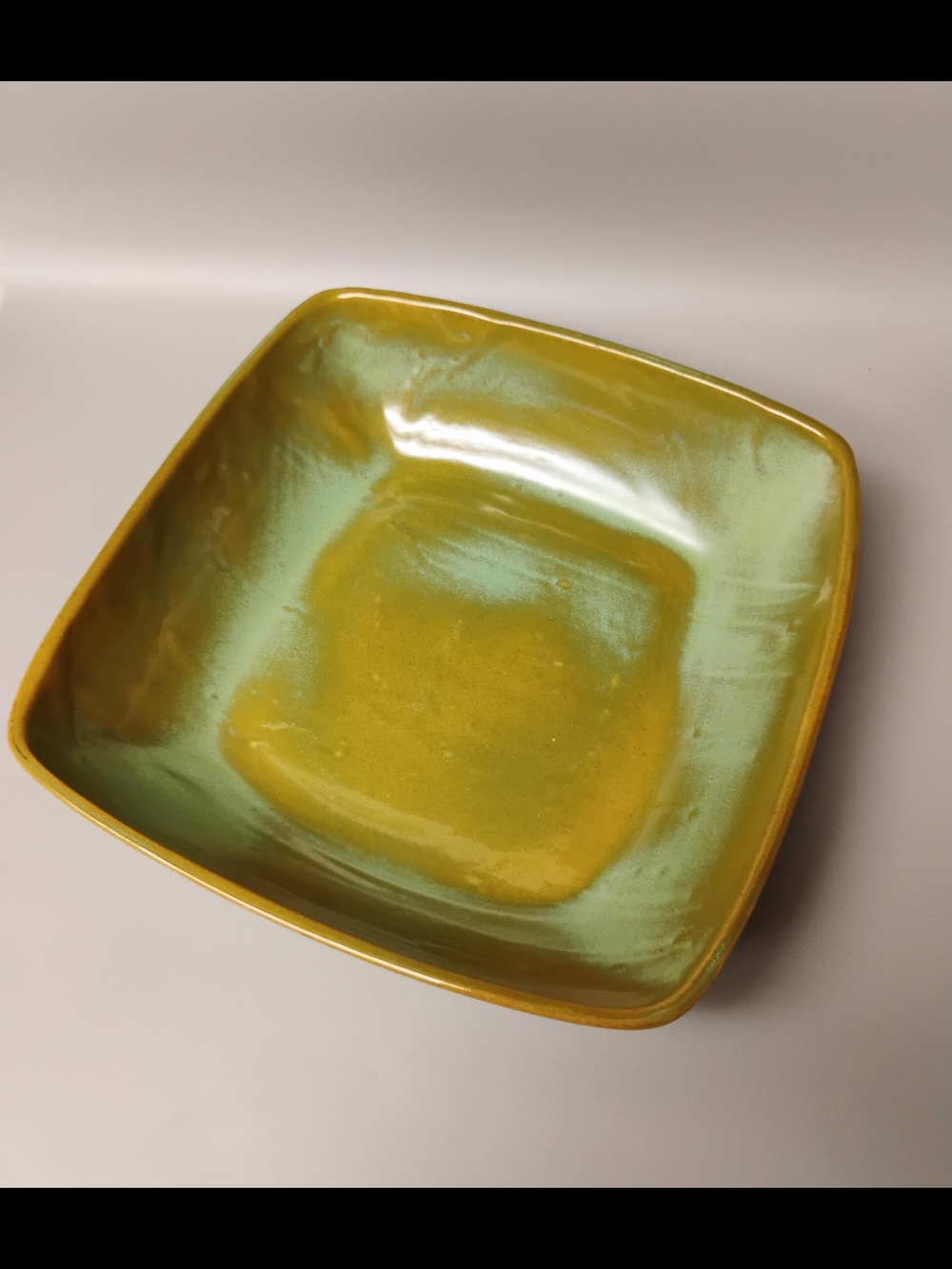 Vintage Frankoma Prairie Green Square Ceramic Serving Bowl